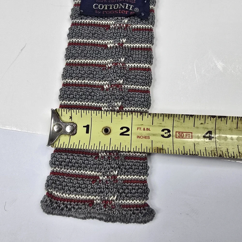 Roosternit by Rooster Necktie‎ Gray Striped Cotton Knit Tie
